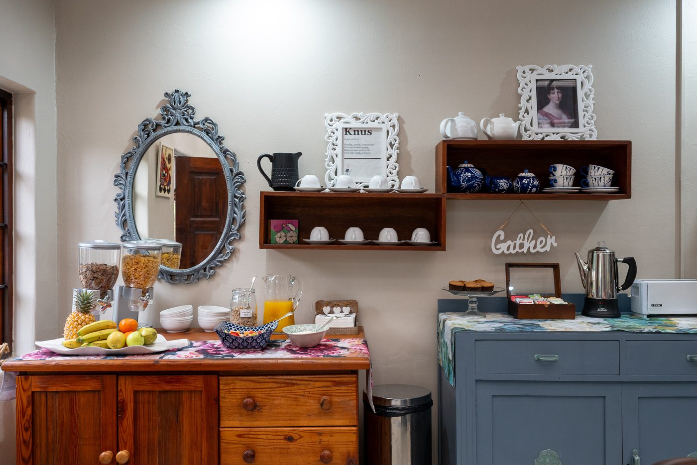 Breakfast buffet and coffee station at 91Waverley Guesthouse, Bloemfontein