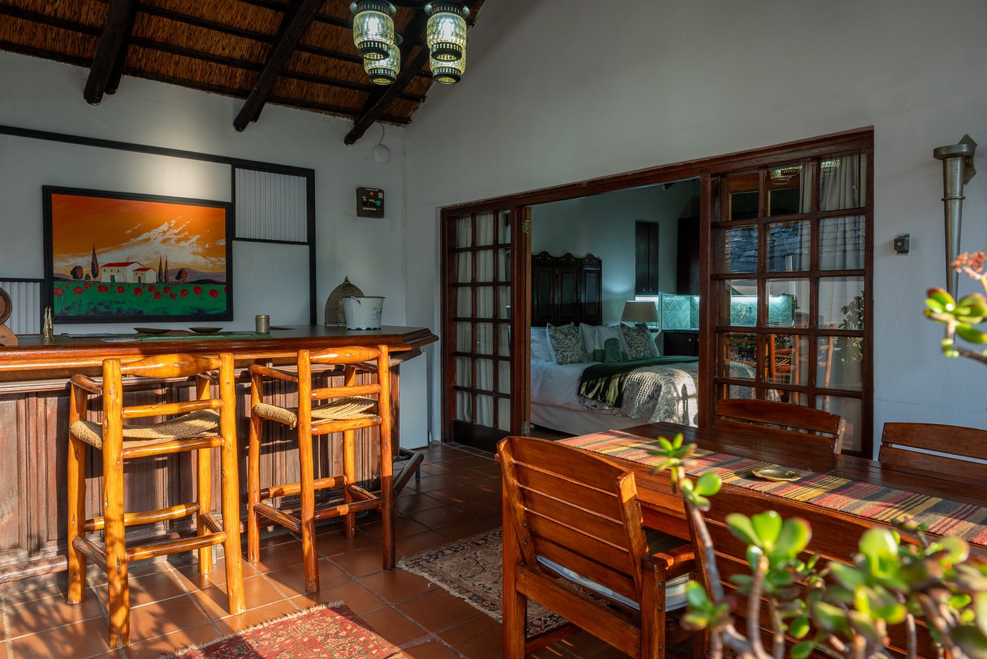 Cottage private stoep with bar and seating at 91Waverley Guesthouse, Bloemfontein